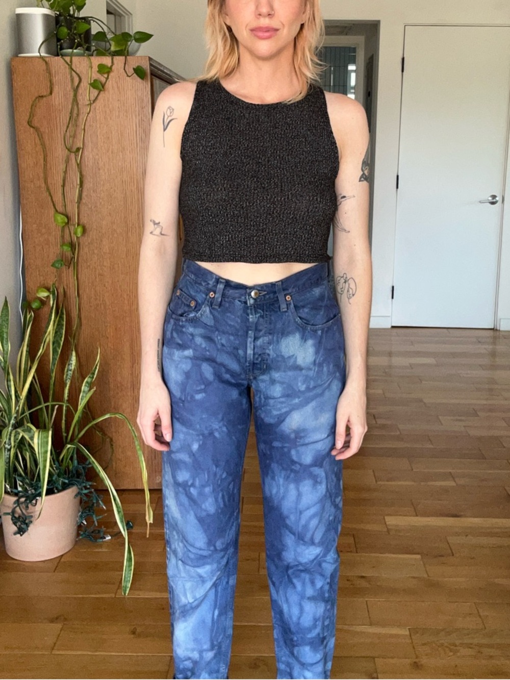 Custom Vintage Bleach Dyed GAP Special Edition Women’s No 5 Loose Fit Blue Jeans